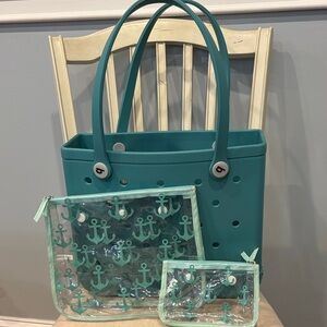 BOGG BAG Teal Anchor Tote and Pouch Set